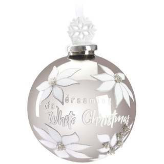 BRUBAKER Weihnachtsbaumkugel Premium Weihnachtskugel Dreaming of a White Christmas - 10cm Baumkugel (1 St), Christbaumkugel aus Glas mit Schneeflocken Figur - Silber mit Glitzer silberfarben