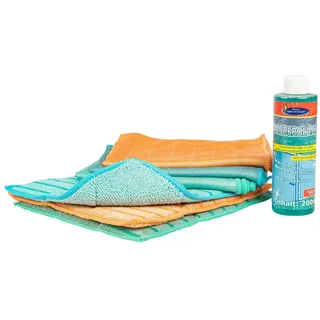 AQUA CLEAN Geschirrtuch Mikrofaser Fenstertuch Ultra Plus Kristall 6tlg. + Zauberglanz 200ml bunt