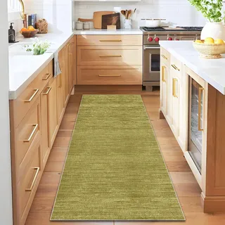 Qemgrste Teppich Läufer Flur Modern Waschbar Küchenläufer 50 x 140 cm, rutschfest Waschbar Teppichläufer Flurteppich Küchenteppich Korridor Teppiche Läufer Flur für Eingang, Schlafzimmer Grün