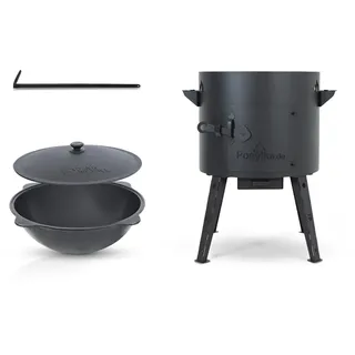 Utschak Feuerofen mit Gusseisen Topf runder Boden mit Deckel (12 L) Kazan KazanoFF, Учаг, Outdoor, Feuerschale, Camping, Kasan, Gulaschkanone Dutch Oven (Set 1-12)