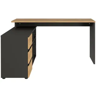 Lomadox Eckschreibtisch Lugano Eiche / Graphit