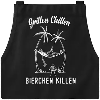 MoonWorks® Grill-Schürze für Männer mit Spruch Grillen Chillen Bierchen Killen Spruch lustig Baumwoll-Schürze Küchenschürze Schwarz unisize - Einheitsgröße