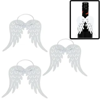 Storm's Gartenzaubereien Engelsflügel aus Metall 3er Set- Flaschendeko für Geburstage, Serviettenring weiß, 10cm x 9,5cm, Geschenkidee - Flaschen Deko Tischdeko, Schutzengel