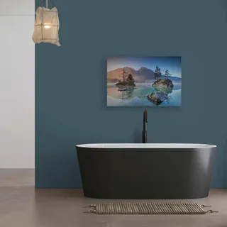 Bricoflor Bergsee Bild Für Schlafzimmer Und Büro Leinwandbild Mit Bergen Und See In Sonnenuntergang Romantisch In 120 X 80 Cm