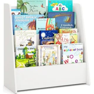 COSTWAY Kinderregal mit 4 Ablagefächern, Bücherregal Kinder, Büchergestell, Zeitungsständer Aufbewahrungsregal, Spielzeugregal für kinderzimme... - Weiß