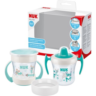 NUK Mini Cups 3-in-1-Trinklernbecherset Mini Magic Cup und Trainer Cup Auslaufsicherer 360°-Trinkrand ab 6 Monaten Praktische Griffe BPA-frei 160 ml 2 Stück