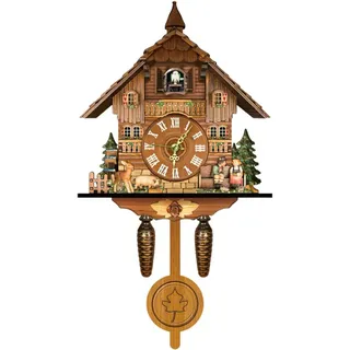 kangten Kuckucksuhr Antike Schwarzwälder Kuckucksuhr Vintage Holzuhr Schwarzwald-Uhr Wohnkultur Ausgezeichnetes Geschenk für Zuhause Kunst Büro Hotel Dekor 25×10×46cm (Keine Batterie Enthalten)