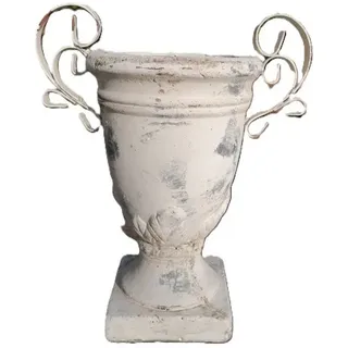 Exner GmbH Garten- & Wohnaccessoires Dekovase Vase Amphore Terracotta antik Patina weiß Eisen Griffe, vintage Deko shabby chic weiß 27 cm