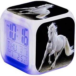 Wecker Pferde Tier Alarm LED Beleuchteter Wecker Digital mit Nachtlicht Night Glowing Wecker mit Licht Anzeige Zeit Geburtstagsgeschenke für Kinder (5)