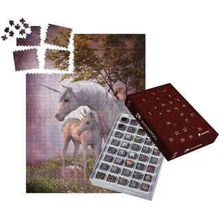puzzleYOU: Puzzle-Adventskalender | „Einhornstute und Fohlen, magischer Wald“ – aus der Puzzle-Kollektion Einhorn, Einhörner, Tiere aus Fantasy & Urzeit