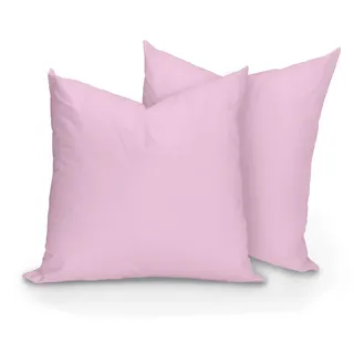 Hans-Textil-Shop 2er Set Kissenbezüge, 100% Baumwolle, Reißverschluss - Kopfkissen, Dekokissen, Couchkissen, Sofakissen (50x50 cm, Rosa)