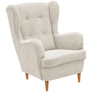Carryhome Ohrensessel, Creme, Eiche Wotan, Holz, Buche, massiv, 78x102x98 cm, Stoffauswahl, Wohnzimmer, Sessel, Ohrensessel
