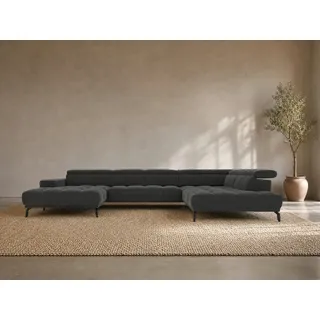 foamnova Wohnlandschaft Uppsala, mit Relaxfunktion, B 400 cm, Elektrischer Sitzvorzug & klappbare Kopfstützen grau