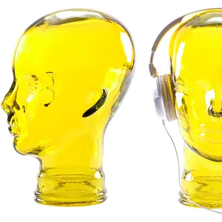 DESIGN DELIGHTS KOPFHÖRERSTÄNDER | Glas, Transparent Gelb | Deko Kopf, Glaskopf, Headset Halter, Retro Kopfhörer Ständer, Headset Halterung, Gaming Disyplayständer