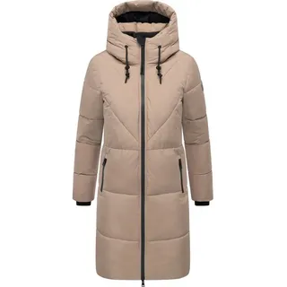 Navahoo Damen Langer Wintermantel warmer Steppmantel mit großer Kapuze und Fleece-gefütterten Kragen Kältekuschel XIV Taupe Grey Gr. XXL - XXL