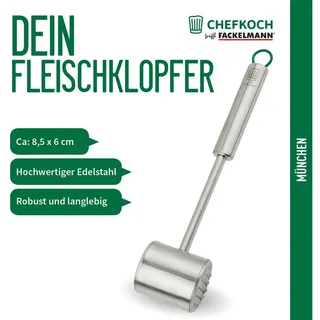 Chefkoch trifft Fackelmann Fleischklopfer Edelstahl Fleischklopfer 85x60mm – Perfekt für zartes Fleisch