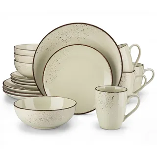 vancasso Tafelservice Set für 4 personen, Navia Geschirrset aus Steingut, 16 teilig Kombiservice mit Speiseteller, Salatteller, Schüsseln und tassen, Vintage Aussehen, Natur Design