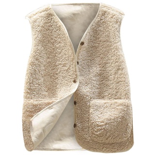 Teddyfleece Weste Damen Kurze Einfarbig Ärmellos Winterjacke mit Knöpfen Basic Kaschmir Westen Leichte Weicher Herbstjacke Herbst Winter Übergangsjacke Warm Plüsch Wintermantel Outer Plüschweste - L
