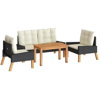 vidaXL Polyrattan Lounge Set 4-tlg. schwarz inkl. Kissen 319689
