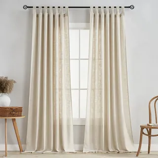 VOILYBIRD Halbtransparente Vorhänge aus Leinen, mit Schlaufen, lichtfilternd, Elegante Vorhänge und Vorhänge für Wohnzimmer, 132 x 213 cm Länge, 2 Paneele, Beige