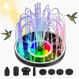 MOPUEA Gartenbrunnen Solar Springbrunnen 3,5W Mit LED Licht Für Vogeltränke Und Garten, (1 tlg), Schwimmender Solar Springbrunnen Mit 8 Düsen Für Vogeltränke, Garten schwarz