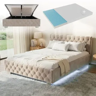 Juskys Nizza mit Matratze 140 x 200 cm beige