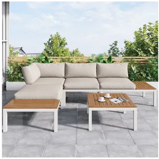 Merax Gartenlounge-Set Gartenmöbel set mit Aluminiumrahmen, verstellbare Rückenlehne, (3-tlg), Balkonmöbel Set, Sitzgruppe, Garten-Garnitur mit Kissen, Lounge-Set beige