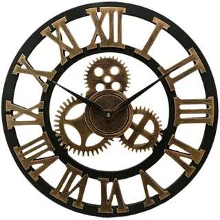 HOMSFOU Große Echte Bewegliche Zahnräder-Wanduhr 40 cm Rustikale Retro-Industrie-Bauernhaus-Holzuhr Übergroße Steampunk-Zahnraduhr Für Die Wohnzimmerdekoration