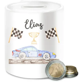 Spardose - Auto - Rennauto Rennwagen Sportwagen Rennsportwagen Rennfahrzeug Flitzer Rennsemmel - Unisize - Weiß - autospardose autospardosen Cars Race car sparbüchse kinderspardose Kinder Jungen
