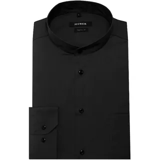 HUBER Herren Stehkragenhemd schwarz Langarm Regular Fit HU-9651 Made in EU - XXL