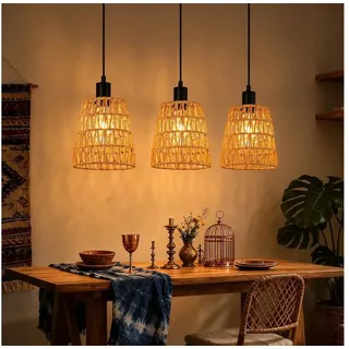 Nettlife Pendelleuchte Boho Papier Hängelampe Retro höhenverstellbar 1/3 flammige E27, Höhenverstellbar, ohne Leuchtmittel, ob Schlafzimmer Flur Esszimmer Dachboden Küche schwarz
