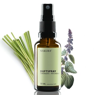 NAKURA® Raumspray, Duftspray und Lufterfrischer LEMONGRAS - PATCHOULI Bio 30 ml - Natürliches Raumduft Spray aus reinen ätherische Öle - Lufterfrischer Wohnung ohne Chemie - Lemongrass Raumduft
