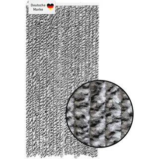 Lemodo Flauschvorhang 90x200cm schwarz-silber-weiß meliert, Fliegenschutz, Türvorhang Wohnwagen