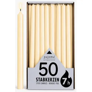 pajoma® 50 Stabkerzen 250 x 20 mm, Creme/Elfenbein | Brenndauer ca. 7 Stunden, Kerzen Tafelkerzen Spitzkerzen - Beige