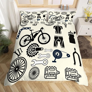 Fahrradmotiv Bettwäsche Set 135x200 cm Weich Mikrofaser Karikatur Bettwäsche-Set mit Reißverschluss 3 Teilig Bettbezug Set mit 2 Kissenbezug 80x80 cm