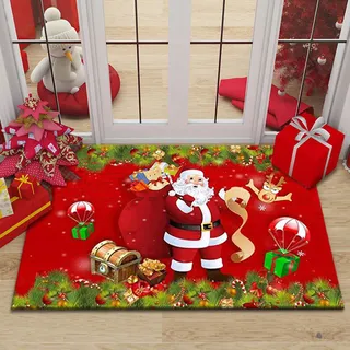 RFFLUX Weihnachts Fußmatte Innen und Außen 50x80 cm Cartoon Weihnachtsmann Türmatte rutschfest Waschbar Türvorleger Weich Fussmatte Wohnzimmer Schlafzimmer Weihnachts Teppich für Home Deko