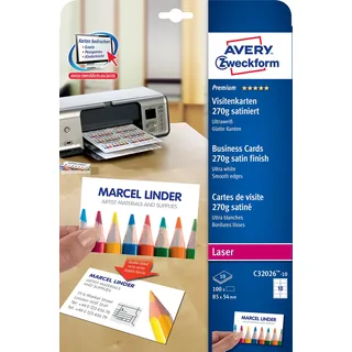 Avery Zweckform Visitenkarten C32026-10 satiniert weiß 270 g/qm, 100 St.