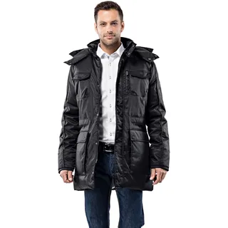 Vincenzo Boretti Herren Winter-Jacke dick warm gefüttert Parka kuschelig sportlich elegant Winter-Mantel slim-fit tailliert lang für Outdoor Business mit Steh-Kragen und Kapuze - S