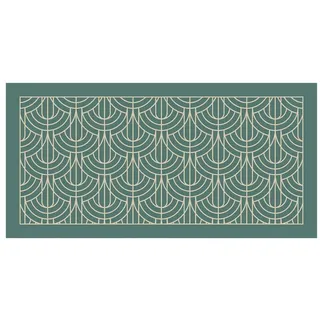 Bilderdepot24 Teppich Teppich Vinyl Flur Küche Muster Vintage funktional lang modern, Läufer - grün glatt, nass wischbar (Schmutz, Tierhaare) Saugroboter & Bodenheizung geeignet grün 140 cm x 70 cm