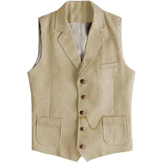 Tuikayoo Herren Western Herringbone Tweed Anzug Weste Wolle Slim Fit WesteWolle - M