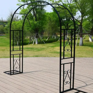 Wetsfgdg Rosenbogen aus Metall StabilL260xW40xH230cm Gartenbogen aus Stahl Verzinkt und pulverbeschichtet Extrem witterungsbeständig Rostfrei Für Kletterrosen & Clematis-Schwarz-A