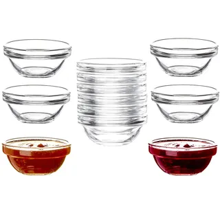 BigDean 12 Dipschalen Ø 6 cm aus gehärtetem Glas 30ml für Dips & Marmelade | Stapelbar - Für Spülmaschine & Mikrowelle - Mini Soßen-Schalen für Tapas, Ketchup & Buffet, Konfitüre usw.