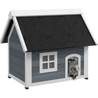 PawHut Katzenhaus Outdoor Katzenhöhle 77 x 57,5 x 68 cm Grau/Schwarz