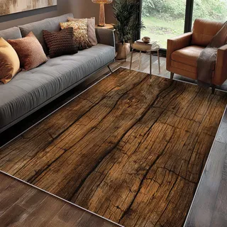 Generisch Teppich Klein Holzoptik Wohnzimmer 60 x 90 cm Mit Rustikal Landhaus Muster, Holzoptik Schlafzimmer Deko Bettvorleger, Kurzflor rutschfest Waschbar Teppiche Gegend, j1d4520
