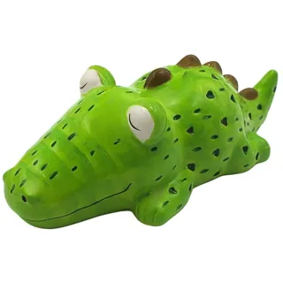 Dekohelden24 Spardose, Krokodilspardose, Kindersparbüchse, Sparschwein Krokodil, Kinderspardose, Krokodil mit Sparfunktion aus Keramik in grün, L/B/H 22 x 11 x 8 cm.