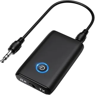 OQIMAX Bluetooth 5.3 Audio Adapter, 2 in 1 Bluetooth Transmitter Empfänger, Klinke Blue-Tooth Sender Adapter mit 3,5mm Audio Kabel für MP3 /MP4 Kopfhörer, Lautsprecher, Fitnessstudio, TV, Flugzeug