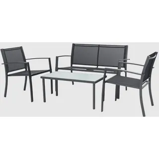 Gartenmöbel Set Anthrazit 4-teilig mit Tisch, Sitzbank & 2 Sesseln für Garten, Balkon & Terrasse