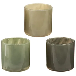 Viana Tischvase Deko Glas Übertopf Grün Grau H10cm 3er Set
