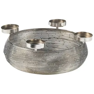 Kobolo Adventskranz aus Metall Silber mit Schale für 4 Kerzen