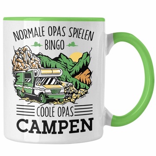 Trendation Tasse Camping-Tasse "Normale Opas Spielen Bingo, Coole Opas Campen" Geschenk grün